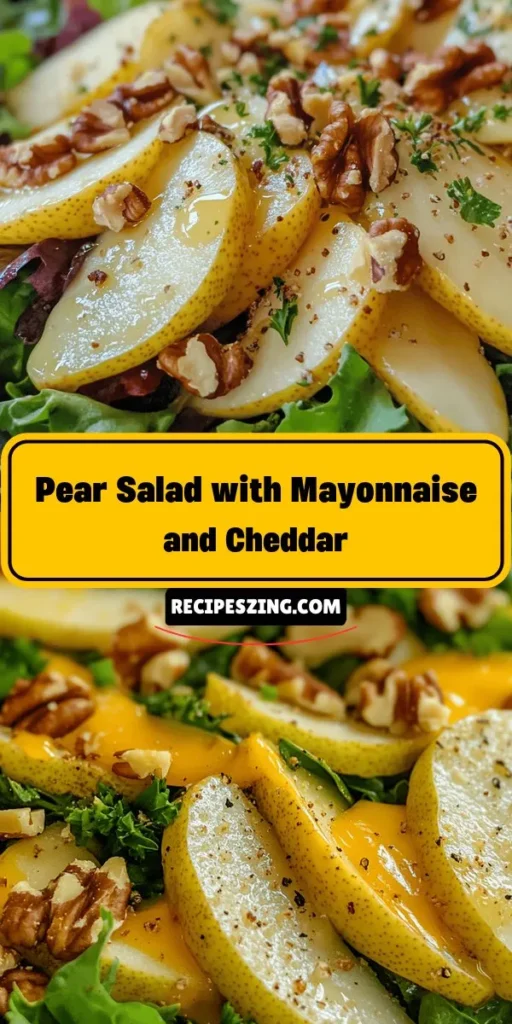 Discover the delicious Pearfection Salad with Cheddar Delight! This vibrant dish combines ripe pears, sharp cheddar, crunchy walnuts, and a creamy dressing for a delightful balance of flavors and textures. Perfect for lunch, dinner parties, or as a healthy side dish, this salad is both nutritious and visually appealing. Elevate your meals with this tasty recipe that promises to impress! #SaladRecipe #HealthyEating #Pearfection #CheddarDelight #YummySalads #Foodie