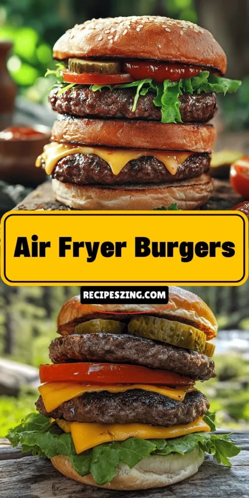 Discover the ultimate recipe guide for juicy air fryer burgers! Enjoy a healthier twist on a classic favorite with less oil and quick, delicious results. This guide shares tips on selecting the best ground beef, essential seasonings, and creative toppings to customize your burgers. Perfect for any occasion, air fryer burgers deliver crispy exteriors and tender interiors in just minutes. Get ready to impress family and friends with mouthwatering flavors! #AirFryerBurgers #HealthyEating #EasyRecipes #CookingTips #BurgerLovers #FamilyMeals #QuickDinners