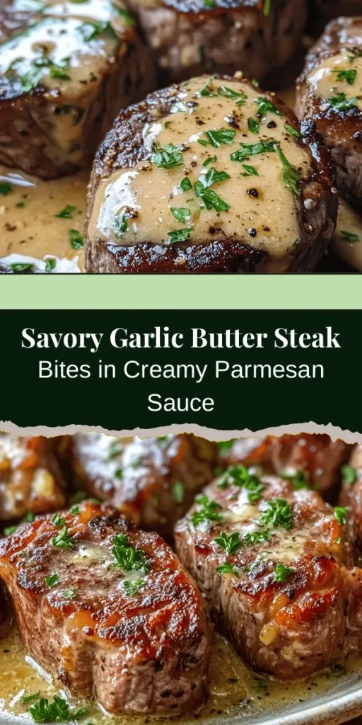 Indulge in the mouthwatering Garlic Butter Steak Bites with Parmesan Cream Sauce! This easy yet impressive dish features tender sirloin steak cooked to perfection and enveloped in a rich, creamy sauce. Perfect for any occasion, these steak bites can be served as an appetizer or a main course. Pair with your favorite sides for a delightful meal. Elevate your dining experience today! #SteakBites #GourmetFood #DinnerIdeas #CookingAtHome #ComfortFood