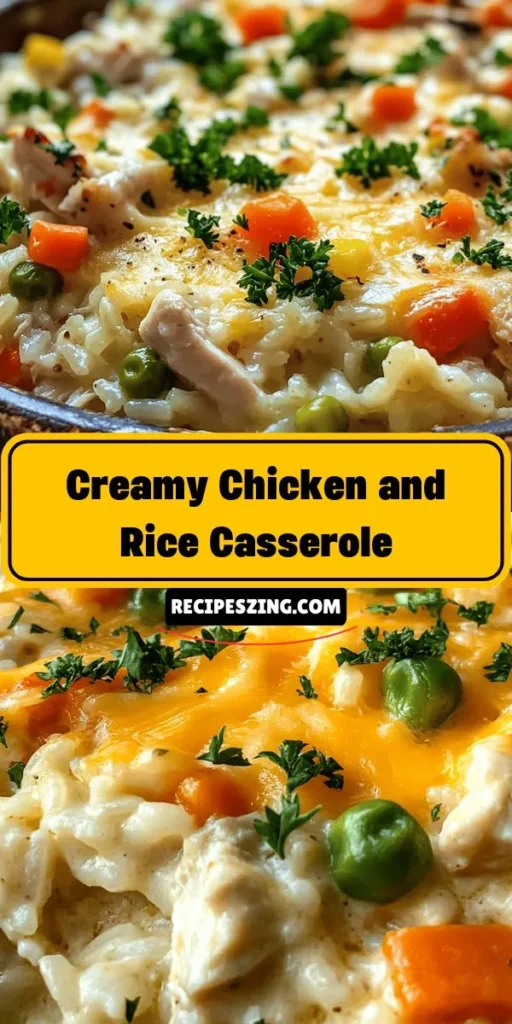 Indulge in the warm, comforting flavors of Creamy Dreamy Chicken and Rice Casserole! This easy-to-make dish combines tender chicken, wholesome brown rice, and a rich creamy sauce that’s perfect for cozy nights and family dinners. Customize it with your favorite veggies or leftover chicken for a versatile meal everyone will love. Discover the joy of homemade comfort food! #Casserole #ComfortFood #EasyRecipes #ChickenAndRice #HomeCooking