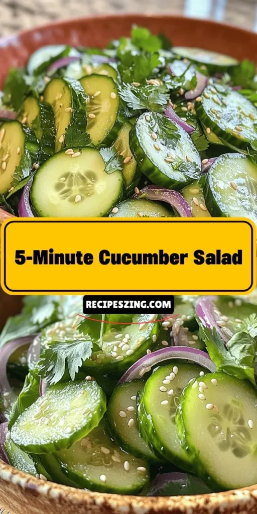 Discover the refreshing delight of Quick & Crisp Cucumber Salad! This easy-to-make dish is perfect for summer barbecues or light lunches. With hydrating cucumbers, zesty red onions, and fragrant cilantro, every bite bursts with flavor. Tossed with a simple dressing of rice vinegar and olive oil, it's healthy and satisfying. Customize it with your favorite proteins or herbs for a unique twist. Try it today for a quick, nutritious meal! #CucumberSalad #HealthyRecipes #SummerEats #QuickMeals #FreshFlavors