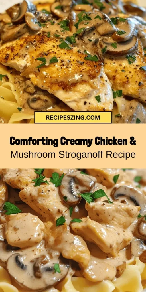 Warm up your dinner routine with a hearty bowl of Creamy Chicken & Mushroom Stroganoff! This comforting classic features tender chicken, earthy mushrooms, and a rich, silky sauce served over egg noodles, making it perfect for busy weeknights. Quick to prepare in under an hour, it's sure to impress the whole family. Discover this delicious recipe and its many variations for a delightful meal tonight! #Stroganoff #ChickenRecipe #ComfortFood #EasyDinner #FamilyMeals #RecipeIdeas