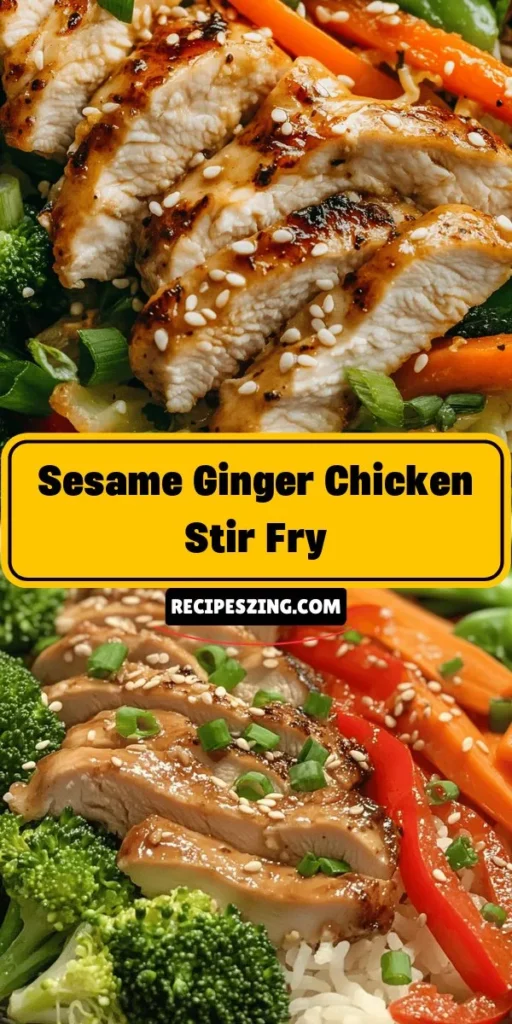 Discover the deliciousness of Sesame Ginger Chicken Stir Fry! This vibrant dish is a perfect combination of savory chicken, colorful vegetables, and a rich sauce, all made in a flash. Nutrient-packed ingredients like broccoli, bell peppers, and snap peas ensure every bite is satisfying and healthy. Get ready to whip up a quick meal that's perfect for any occasion. Try it tonight! #StirFry #SesameGinger #HealthyEating #EasyRecipes #MealPrep #ChickenDinner #QuickMeals