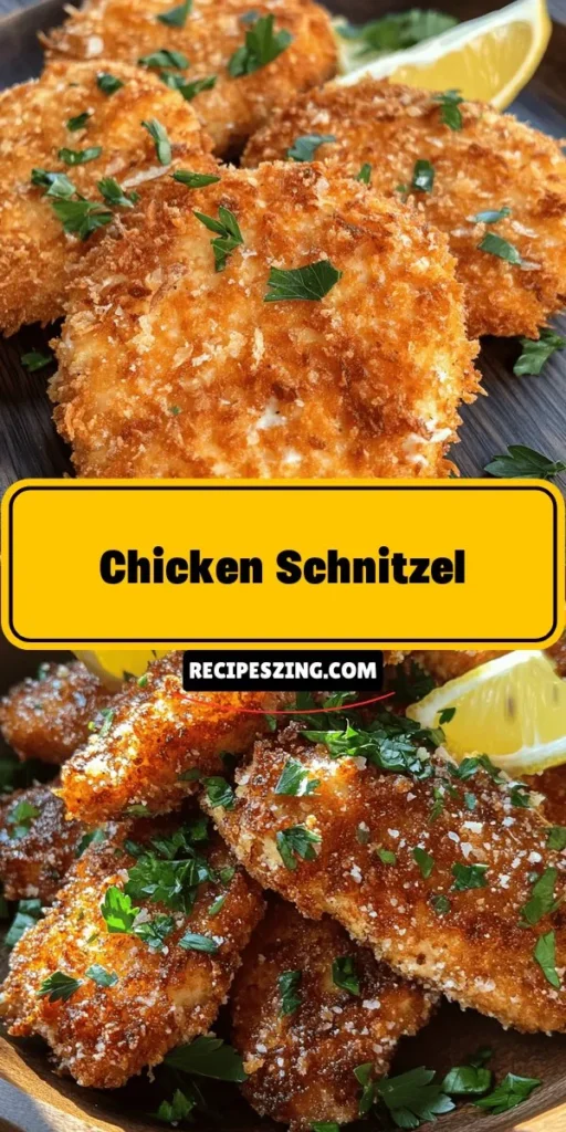 Discover the joy of making Crunchy Chicken Schnitzel, a comfort food classic loved around the world! This recipe features a crispy, golden exterior and tender chicken inside, perfect for family dinners or special occasions. With insights into its history, variations, and preparation tips, you'll create a schnitzel that delights the senses. Served with lemon and parsley for that extra touch! #ChickenSchnitzel #ComfortFood #RecipeIdeas #Foodie #CulinaryJourney #SchnitzelLove