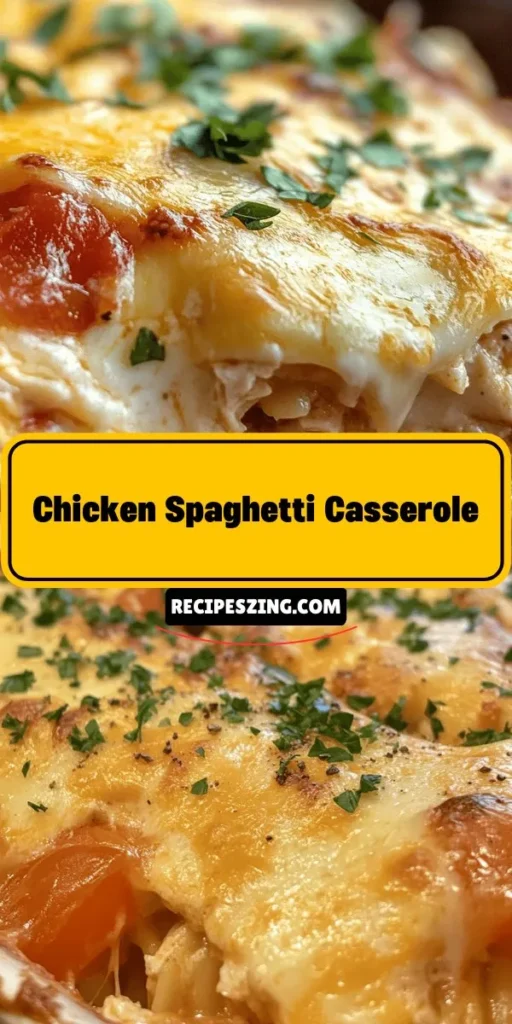 Discover the ultimate comfort food with our Cheesy Chicken Spaghetti Casserole! This dish is a family favorite, perfect for busy weeknights or cozy gatherings. With its hearty blend of pasta, chicken, and veggies, all topped with gooey melted cheese, it promises to satisfy even the hungriest appetites. Easily adaptable for various tastes, this casserole is a culinary canvas waiting for your personal touch. Try it today for a meal everyone will love! #CheesyChickenSpaghetti #CasseroleRecipes #ComfortFood #FamilyDinner #EasyRecipes #HomeCooking