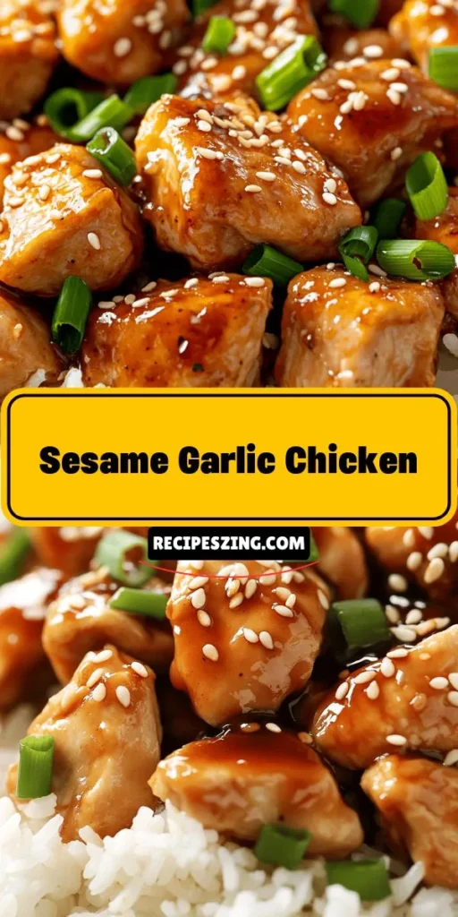 Discover the deliciousness of Sesame Garlic Chicken, a flavorful dish that brings the essence of Asian cuisine to your dinner table. Made with tender chicken thighs marinated in a rich blend of soy sauce, honey, garlic, and sesame oil, this easy recipe creates a restaurant-quality meal in no time. Serve it over fluffy jasmine rice and add some steamed veggies for a complete dish that's perfect for any occasion. #SesameGarlicChicken #EasyRecipes #AsianCuisine #HomeCooking #DinnerIdeas #YummyFood