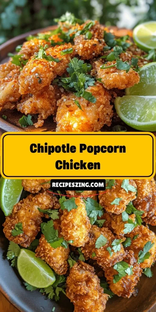 Spice up your dinner with Chipotle Popcorn Chicken! This crispy, flavorful dish combines tender chicken with a smoky, zesty coating that adds excitement to any meal. Perfect for gatherings or a cozy night in, it's easy to make and sure to impress. Pair it with tasty dips and your favorite drinks for a memorable culinary experience. Check out the full recipe and tips to get that perfect crunch! #ChipotlePopcornChicken #CrispyChicken #EasyRecipes #Foodie #SpicySnacks