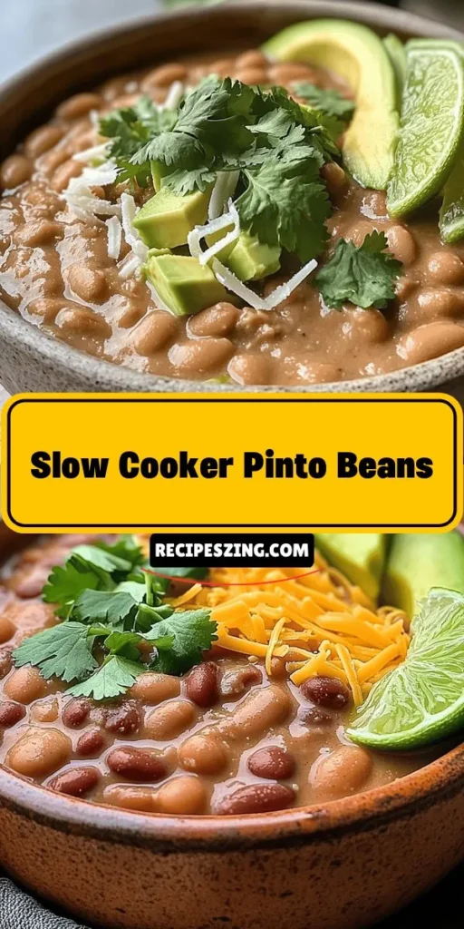 Discover the comforting flavor of cozy slow cooker pinto beans, perfect for any occasion! This effortless recipe combines protein-packed pinto beans with fresh veggies and aromatic spices, all cooked to creamy perfection in your slow cooker. Ideal as a side dish, filling for tacos, or a hearty main meal, these beans are not just delicious but also nutritious. Explore endless variations and make mealtime special with this crowd-pleasing dish! #SlowCooker #ComfortFood #PintoBeans #HealthyEating #MealPrep