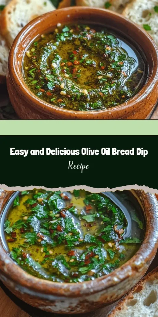 Elevate your snacking game with this irresistible Olive Oil Bread Dip! Perfect for gatherings or cozy nights in, this dish combines rich extra virgin olive oil, fresh garlic, balsamic vinegar, and flavorful herbs for a delicious dip that’s easy to make. Pair it with crusty bread for the ultimate Mediterranean experience. Discover the joy of sharing food and flavor with friends and family. #OliveOilDip #BreadDip #Mediterranean #EasyRecipes #HealthySnacks #FoodieFun