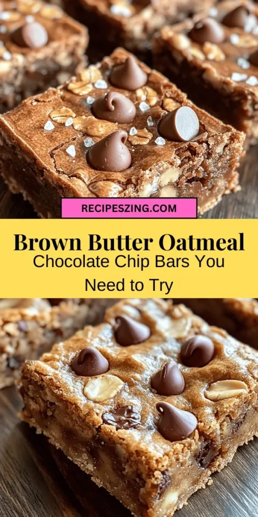 Indulge in the comforting flavors of Brown Butter Oatmeal Chocolate Chip Bars! These delicious bars blend the rich nuttiness of brown butter with hearty oats and sweet chocolate chips, creating a treat that's perfect for sharing or enjoying solo. Easy to make and even easier to love, they evoke warm memories of baking at home. Try them for a cozy snack, dessert, or gift! #Baking #ChocolateChipBars #HomemadeDesserts #ComfortFood #YummyTreats #OatmealCookies