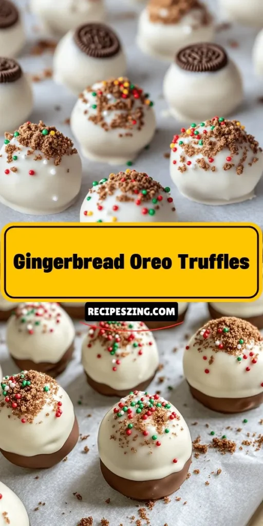 Get ready to bring festive cheer to your holiday gatherings with these delightful Gingerbread Oreo Truffles! This easy recipe combines the classic flavors of gingerbread and creamy Oreo cookies, creating indulgent treats perfect for sharing. They're simple to make and sure to impress your guests. Plus, customizing them with toppings adds a fun twist! Make your holidays sweeter with this must-try dessert. #GingerbreadOreoTruffles #HolidayBaking #FestiveDesserts #SweetTreats #EasyRecipes #ChristmasCookies