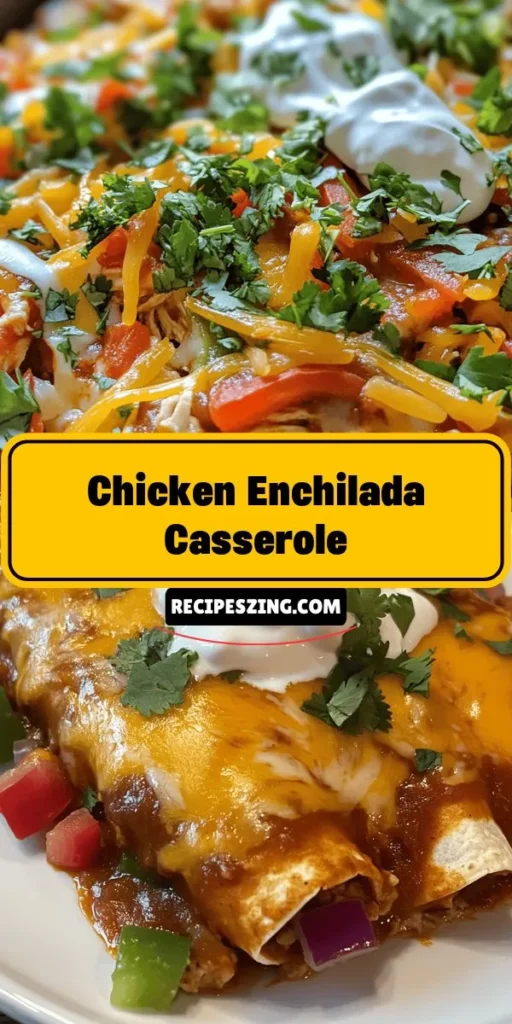 Indulge in comfort food bliss with this Cheesy Chicken Enchilada Casserole! Perfect for family dinners or potlucks, this dish layers tender shredded chicken, zesty enchilada sauce, black beans, sweet corn, and gooey cheese for a meal everyone will love. With its customizable ingredients, it's easy to make it your own. Gather around the table, enjoy incredible flavors, and create lasting memories. Try the recipe today! #ComfortFood #Casserole #MexicanCuisine #FamilyDinner #CheesyChickenEnchiladas #EasyRecipes #FoodLovers #MealPrep