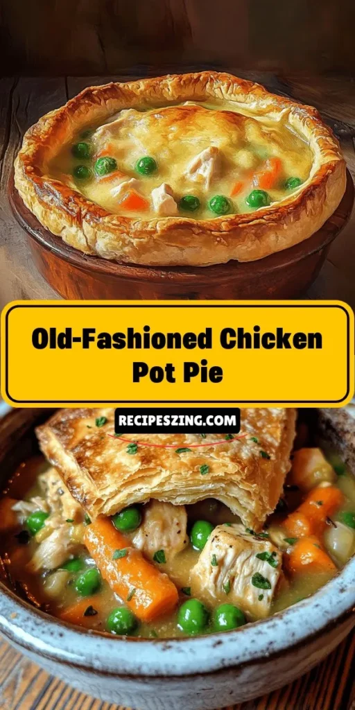 Indulge in the warmth of a Cozy Old-Fashioned Chicken Pot Pie that brings back nostalgic family dinners! This heartwarming recipe is straightforward, making it perfect for cooks of all levels. Packed with tender chicken, colorful veggies, and a flaky crust, it's more than just a meal—it's a cherished tradition. Gather your loved ones and create delicious memories together in the kitchen! #ChickenPotPie #ComfortFood #Homemade #FamilyRecipes #CozyCooking #NostalgiaCooking