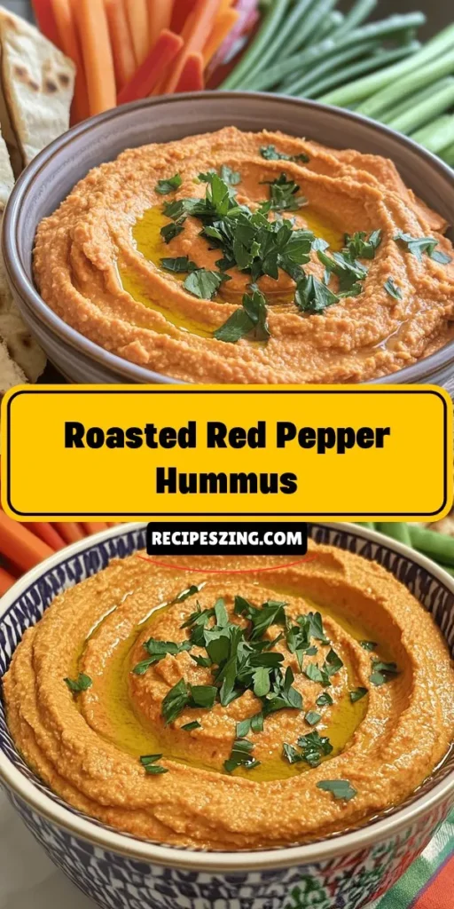 Embark on a flavorful journey with homemade roasted red pepper hummus! This vibrant dip combines creamy chickpeas and smoky roasted red peppers, making it a nutritious option for any meal. Packed with protein and antioxidants, this versatile spread is perfect for dipping veggies, spreading on sandwiches, or enhancing salads. Discover the easy recipe and cultural significance behind this Mediterranean delight. #Hummus #HealthySnacks #MediterraneanCuisine #HomemadeHummus #RoastedRedPepperHummus #VeggieDip #PlantBased #SnackIdeas