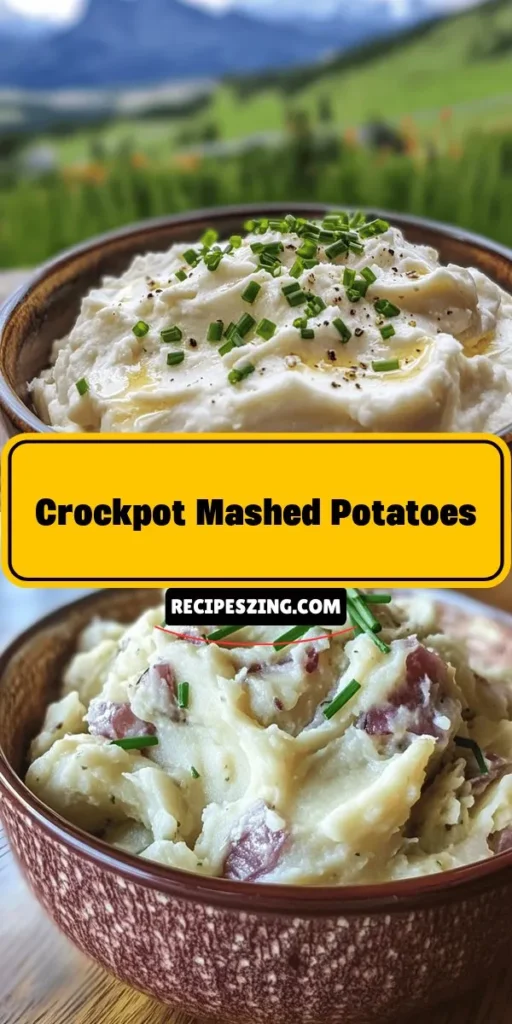 Transform your dinner routine with these dreamy crockpot mashed potatoes! This comforting side dish is easy to prepare, allowing the buttery flavors to meld while you go about your day. Made with russet potatoes, flavorful broth, rich cream, and a touch of garlic, they promise a velvety texture that will impress family and friends. Perfect for any pairing, these mashed potatoes bring warmth to your table. #MashedPotatoes #CrockpotRecipes #ComfortFood #SideDish #EasyCooking