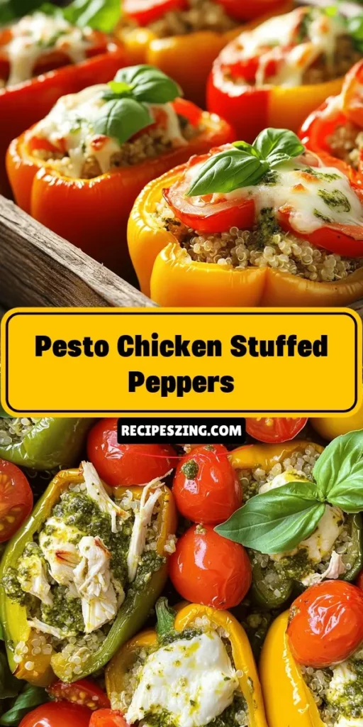 Elevate your dinner game with these colorful and flavorful Pesto Chicken Stuffed Peppers! Bursting with fresh ingredients and rich flavors, this dish combines tender bell peppers, savory chicken, and vibrant basil pesto for a nutritious meal. Perfect for weeknight dinners or special occasions, these stuffed peppers are easy to make and oh-so-impressive. Customize with your favorite ingredients for a delightful twist! #StuffedPeppers #HealthyEating #PestoChicken #MealPrep #ComfortFood #ColorfulCooking #EasyRecipes