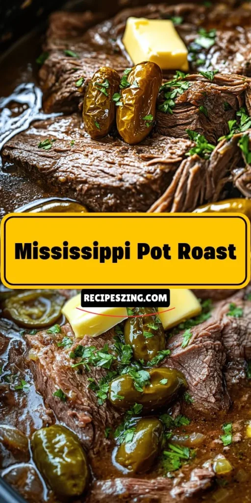 Discover the magic of Mississippi Pot Roast, a hearty comfort food that promises to delight your taste buds! This easy slow-cooker recipe features tender beef, ranch dressing mix, and zesty pepperoncini for a flavorful experience. Perfect for busy families and gatherings alike, each bite is a cozy reminder of home-cooked goodness. Dive into the rich, savory taste and enjoy the memories shared around the dinner table! #MississippiPotRoast #ComfortFood #SlowCooking #HeartyMeals #FamilyCooking