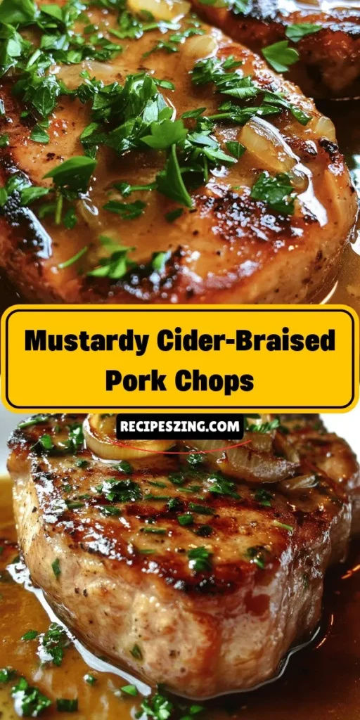 Indulge in the comforting flavors of Mustardy Cider-Braised Pork Chops. This delicious dish harmonizes juicy pork chops with a rich apple cider and mustard sauce, transforming a simple meal into a gourmet experience. Perfect for impressing family and friends, this recipe is easy to follow and perfect for any occasion. Elevate your cooking with this flavorful, tender dish that promises seconds! #PorkChops #ComfortFood #CookingAtHome #PorkRecipes #RecipeOfTheDay