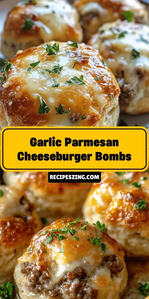 Indulge in the deliciousness of Garlic Parmesan Cheeseburger Bombs! These bite-sized treats are a perfect fusion of classic cheeseburger flavors wrapped in a flaky, buttery shell, making them an ideal snack for game days or family gatherings. Packed with savory ground beef, gooey cheese, and aromatic garlic, each bomb is a melt-in-your-mouth explosion of flavor. Try this easy recipe that both kids and adults will love! #GarlicParmesan #CheeseburgerBombs #ComfortFood #EasyRecipes