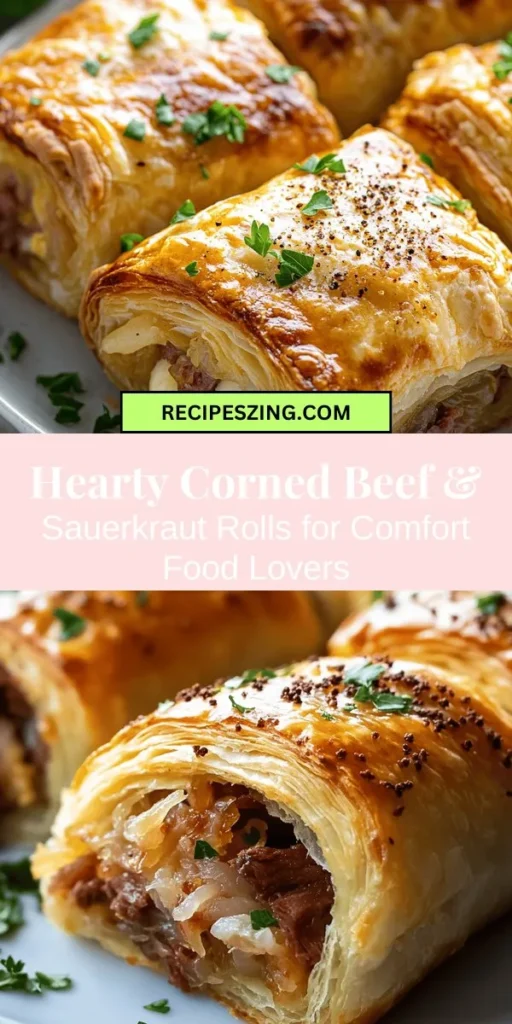 Discover the savory delight of Classic Corned Beef & Sauerkraut Rolls! These delicious rolls combine tender corned beef, tangy sauerkraut, and melted Swiss cheese wrapped in flaky puff pastry. Perfect for game days or cozy dinners, this dish carries rich cultural history while providing ultimate comfort. Follow our guide for a step-by-step recipe and impress your loved ones with this hearty twist on tradition. #CornedBeef #Sauerkraut #ComfortFood #PuffPastry #RecipeIdeas