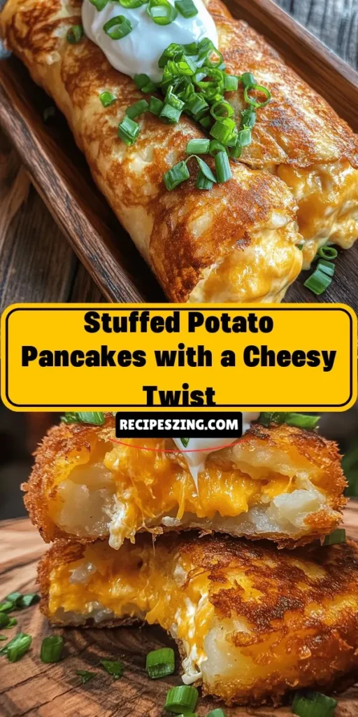 Dive into comfort food bliss with these stuffed potato pancakes featuring a cheesy twist! Crispy on the outside and filled with creamy cheddar and smooth cream cheese, these pancakes are perfect for breakfast, brunch, or a satisfying snack. Easy to make and endlessly customizable, they’re sure to impress family and friends. Enjoy the delightful flavors and textures that make this dish a culinary adventure! #ComfortFood #PotatoPancakes #CheesyDelight #Foodie #RecipeInspiration