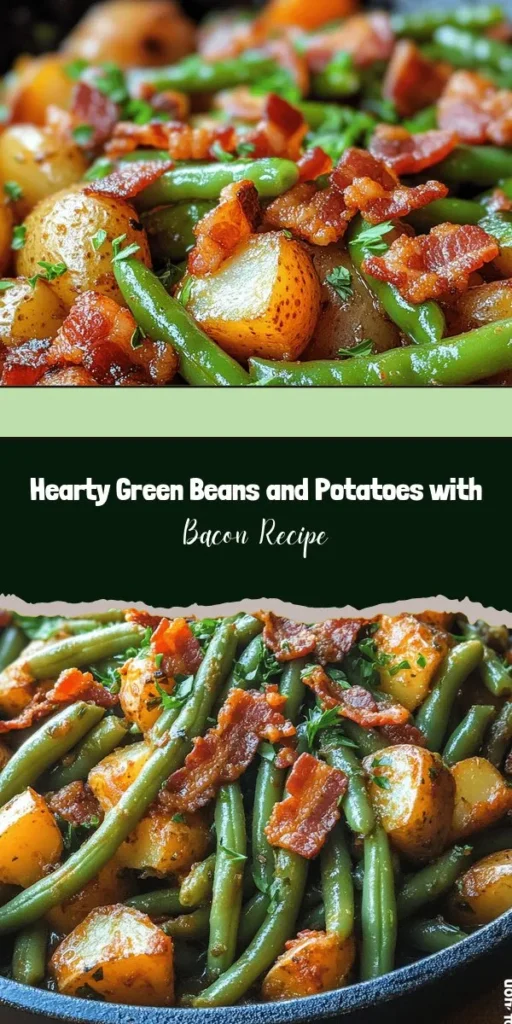 Looking for a comforting side dish? Try Country Ranch Green Beans 'n Potatoes with Bacon! This hearty recipe combines crisp green beans, tender baby potatoes, and crispy bacon for a delicious flavor explosion. With minimal ingredients and easy preparation, it's perfect for any occasion—family dinners, holidays, or weeknight meals. Add your personal touch and enjoy the warmth it brings to your table! #ComfortFood #RanchRecipe #SideDish #GreenBeans #Potatoes #Bacon