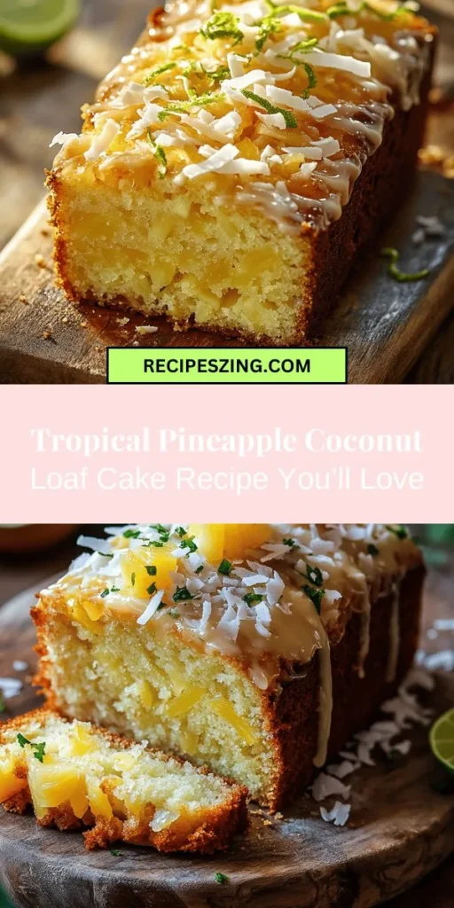 Indulge in the tropical flavors of Pineapple Coconut Loaf Cake! This moist, tender cake combines juicy pineapple and chewy coconut for a refreshing treat that's perfect for any occasion. Ideal for summer brunches or afternoon tea, this recipe is a delightful way to bring a slice of paradise into your kitchen. Discover how to make this easy and versatile cake and add a tropical twist to your baking. #PineappleCoconut #LoafCake #TropicalDesserts #BakingRecipes #SummerTreats