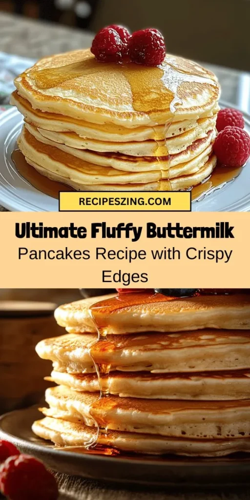 Indulge in the ultimate breakfast treat with fluffy buttermilk pancakes featuring crispy edges! This easy recipe combines simple ingredients to create light and airy pancakes that are perfect for any brunch. Elevate your morning with delicious toppings like fresh fruit, maple syrup, or whipped cream. Follow our step-by-step guide for pancake perfection that will delight your family and friends. Enjoy the comforting experience of homemade pancakes! #Pancakes #Breakfast #ButtermilkPancakes #BrunchIdeas #HomemadeDeliciousness #FluffyPancakes